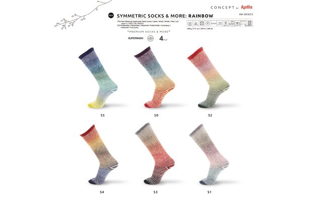 Concept by Katia Symmetric Socks & More - Rainbow siūlai 50